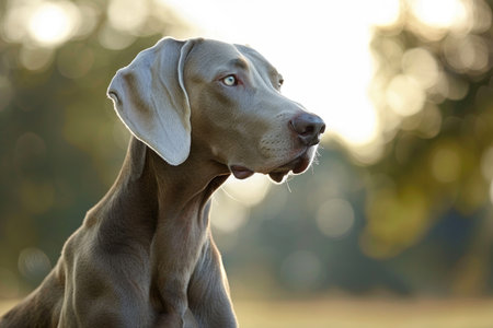 A Weimaraner exuding elegance and poise against a neutral homogeneous backdropの素材