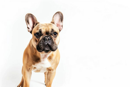 A French Bulldog stands proudly against a pristine white backdropの素材