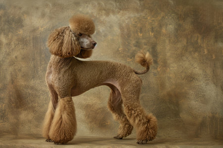 A grandiose Standard Poodle posing gracefully against a neutral homogeneous backdropの素材
