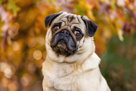 A charming pug poses with captivating expressionの素材