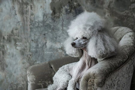 A glamorous poodle strikes a stylish poseの素材
