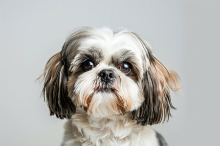 A Shih Tzu dog poses elegantly against a pristine white backdropの素材