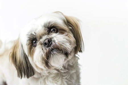 A Shih Tzu dog poses elegantly against a pristine white backdropの素材