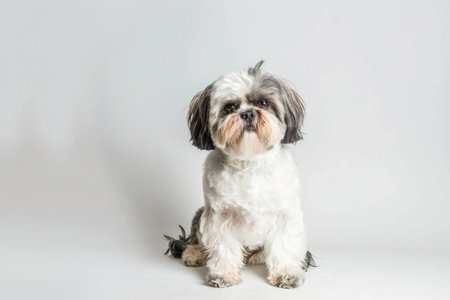 A Shih Tzu dog poses elegantly against a pristine white backdropの素材