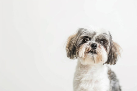 A Shih Tzu dog poses elegantly against a pristine white backdropの素材