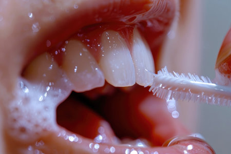 A close-up shot capturing the meticulous process of tooth cleaningの素材