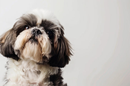 A Shih Tzu dog poses elegantly against a pristine white backdropの素材