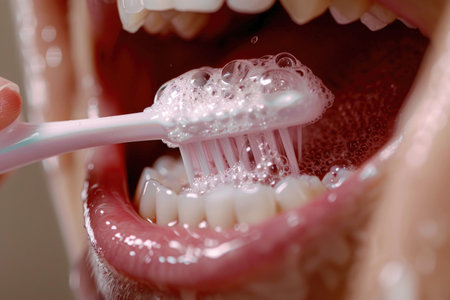 A close-up shot capturing the meticulous process of tooth cleaningの素材