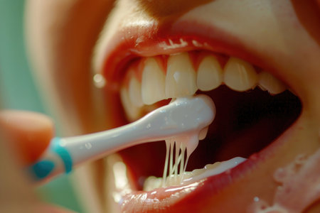 A close-up shot capturing the meticulous process of tooth cleaningの素材