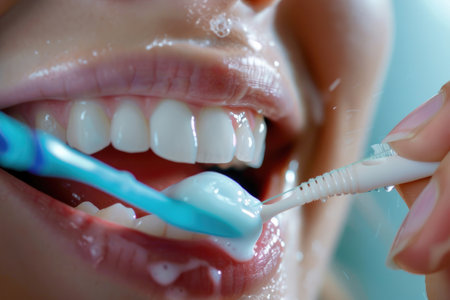 A close-up shot capturing the meticulous process of tooth cleaningの素材