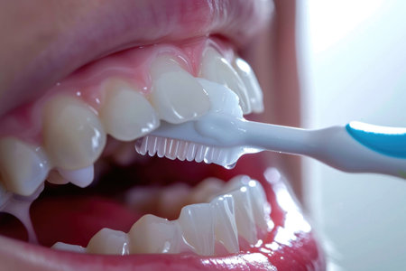 A close-up shot capturing the meticulous process of tooth cleaningの素材