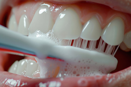 A close-up shot capturing the meticulous process of tooth cleaningの素材