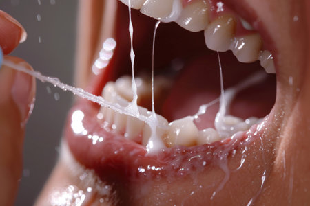 A close-up shot capturing the meticulous process of tooth cleaningの素材