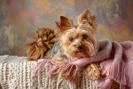 A charming Yorkshire Terrier posing with poise and graceの素材