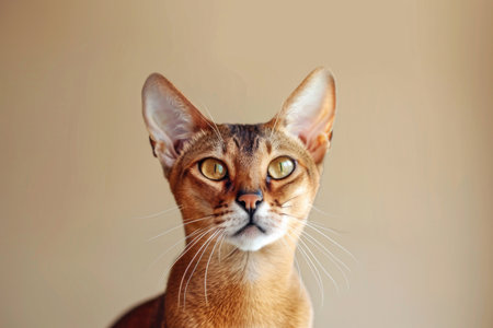 An Abyssinian cat gracefully isolated against a luminous backdropの素材