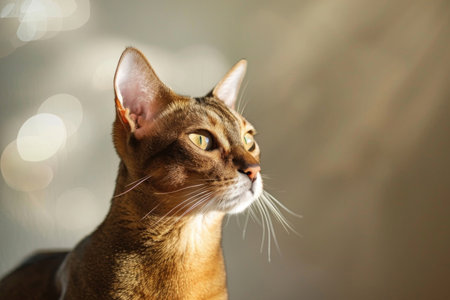 An Abyssinian cat gracefully isolated against a luminous backdropの素材