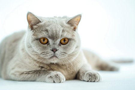 A British Shorthair cat, isolated on a bright backgroundの素材