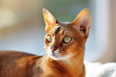 An Abyssinian cat gracefully isolated against a luminous backdropの素材