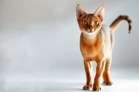 An Abyssinian cat gracefully isolated against a luminous backdropの素材