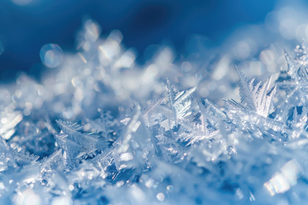 Delicate frost crystals adorning a springtime sceneの素材
