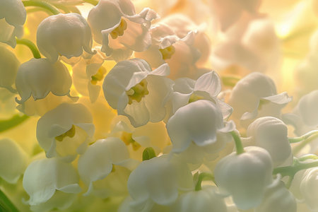 Lily of the valley flowers in full bloom, capturing their delicate beauty and sweet fragranceの素材