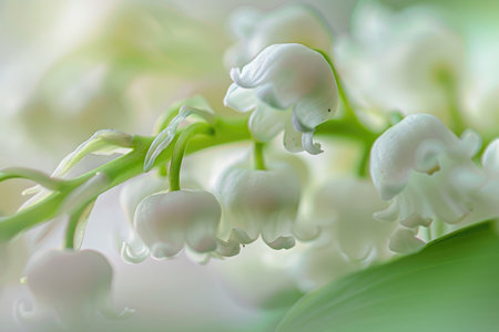 Lily of the valley flowers in full bloom, capturing their delicate beauty and sweet fragranceの素材