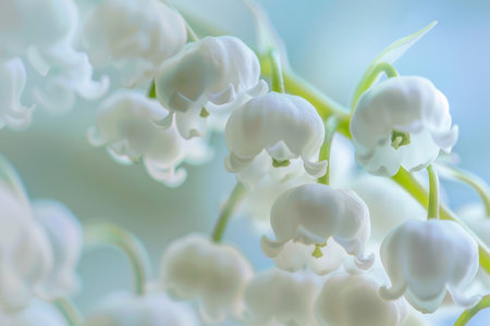 Lily of the valley flowers in full bloom, capturing their delicate beauty and sweet fragranceの素材