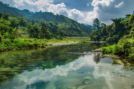 A serene landscape showing the purity and abundance of natural water sourcesの素材
