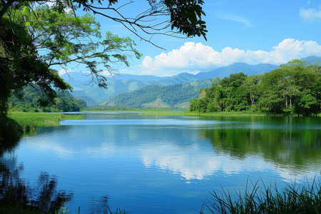 A serene landscape showing the purity and abundance of natural water sourcesの素材