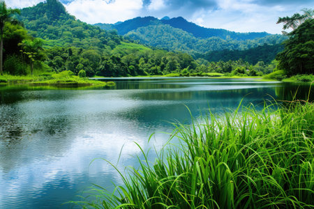 A serene landscape showing the purity and abundance of natural water sourcesの素材
