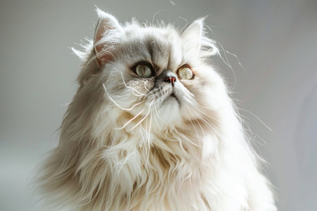 Persian cat isolated against a bright background, showing its luxurious fur and captivating eyesの素材