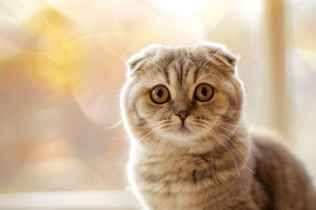 A Scottish Fold cat, showing its unique folded ears and captivating expressionの素材