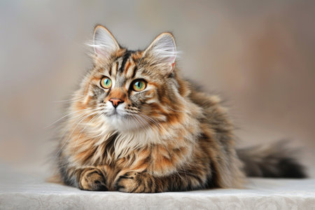 A Siberian cat exuding regal grace and majestic allure isolated against a luminous backdropの素材