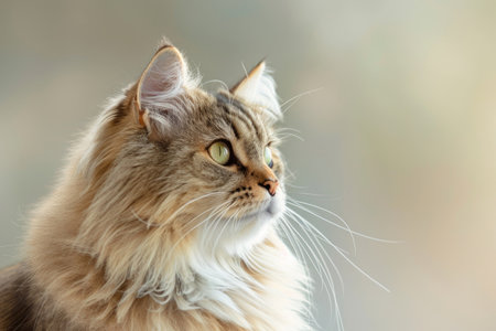 A Siberian cat exuding regal grace and majestic allure isolated against a luminous backdropの素材