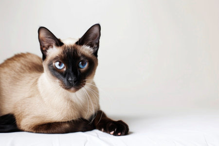 A Siamese cat elegantly isolated against a bright backgroundの素材
