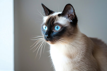 A Siamese cat elegantly isolated against a bright backgroundの素材