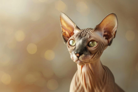 A Sphynx cat on a bright background, showing its unique features and captivating gazeの素材