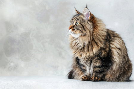A Siberian cat exuding regal grace and majestic allure isolated against a luminous backdropの素材