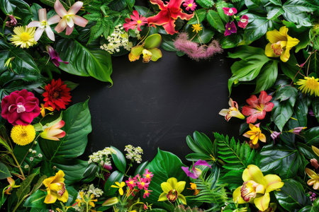 A vibrant floral frame surrounds a spacious central areaの素材
