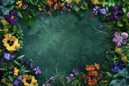 A vibrant floral frame surrounds a spacious central areaの素材