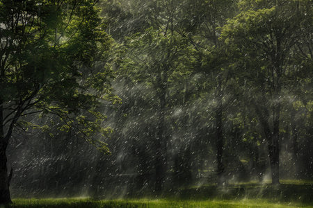 A captivating image of a torrential spring rain, showing the power and beauty of nature's furyの素材