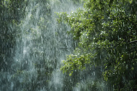 A captivating image of a torrential spring rain, showing the power and beauty of nature's furyの素材