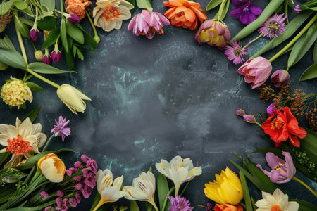 A vibrant floral frame surrounds a spacious central areaの素材