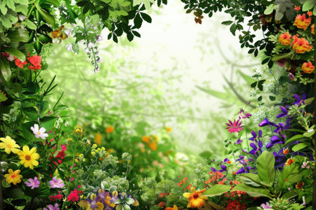 A vibrant floral frame surrounds a spacious central areaの素材
