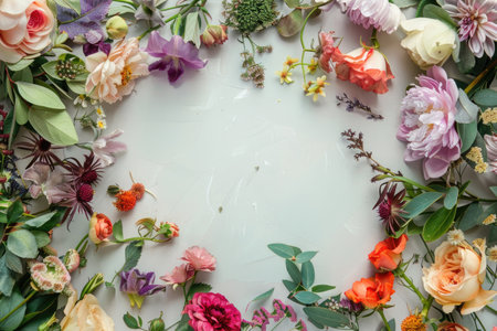 A vibrant floral frame surrounds a spacious central areaの素材