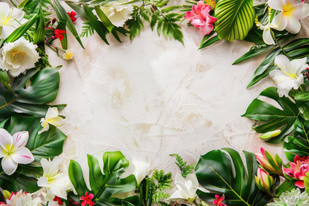 A vibrant floral frame surrounds a spacious central areaの素材