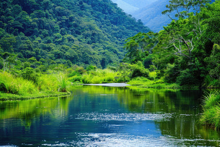 A serene landscape showing the purity and abundance of natural water sourcesの素材