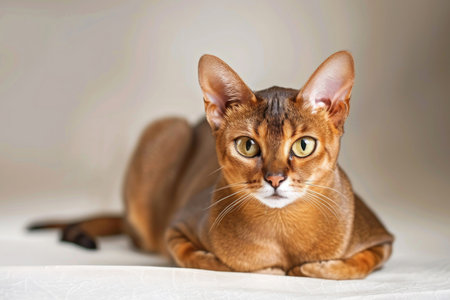 An Abyssinian cat gracefully isolated against a luminous backdropの素材