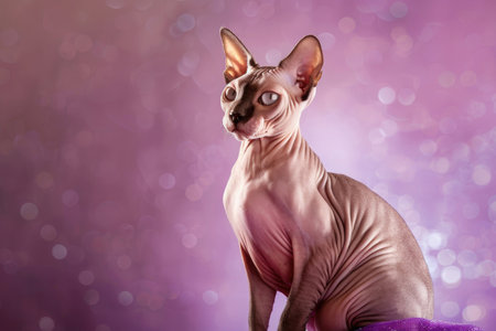 A Sphynx cat on a bright background, showing its unique features and captivating gazeの素材