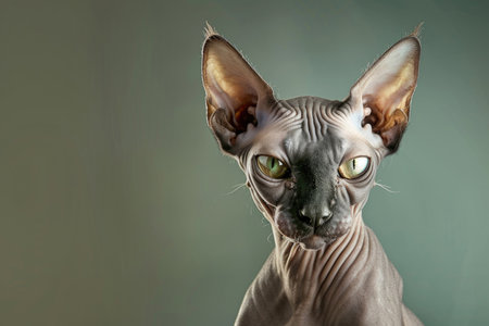 A Sphynx cat on a bright background, showing its unique features and captivating gazeの素材